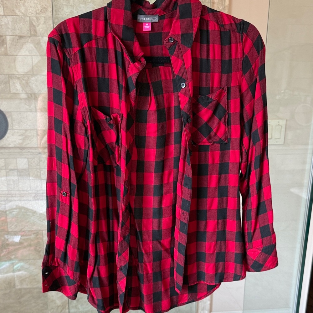 Vince Camuto Red and Black Checkered Shirt